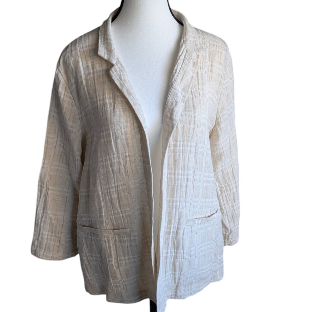 Eileen Fisher Check Organic Cotton & Linen Jacket – Size M